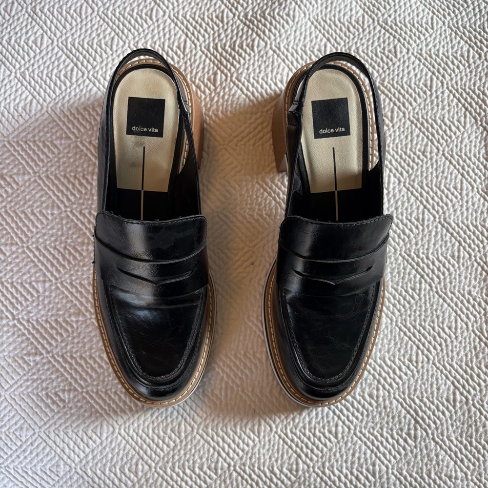 Dolce Vita Black and Tan Slip-On Loafers - Picture 2 of 5